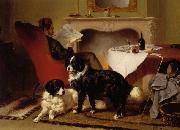 Wouterus Verschuur Reading man with two dogs oil painting
